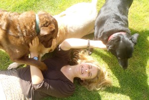 Fay J with dogs meditation